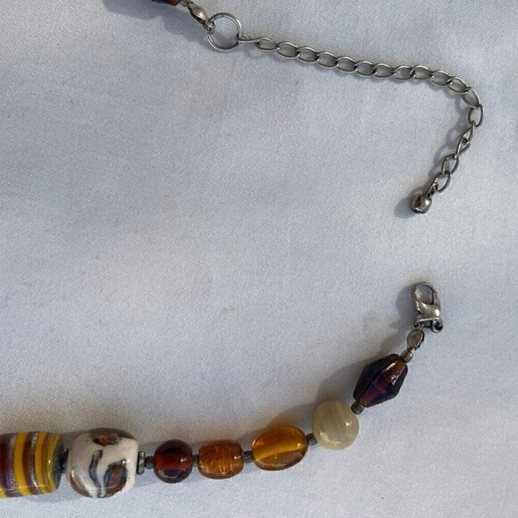 Vintage Amber & Glass Faceted Bead and Porcelain Flower Boho Necklace 21 inches - Picture 10 of 15